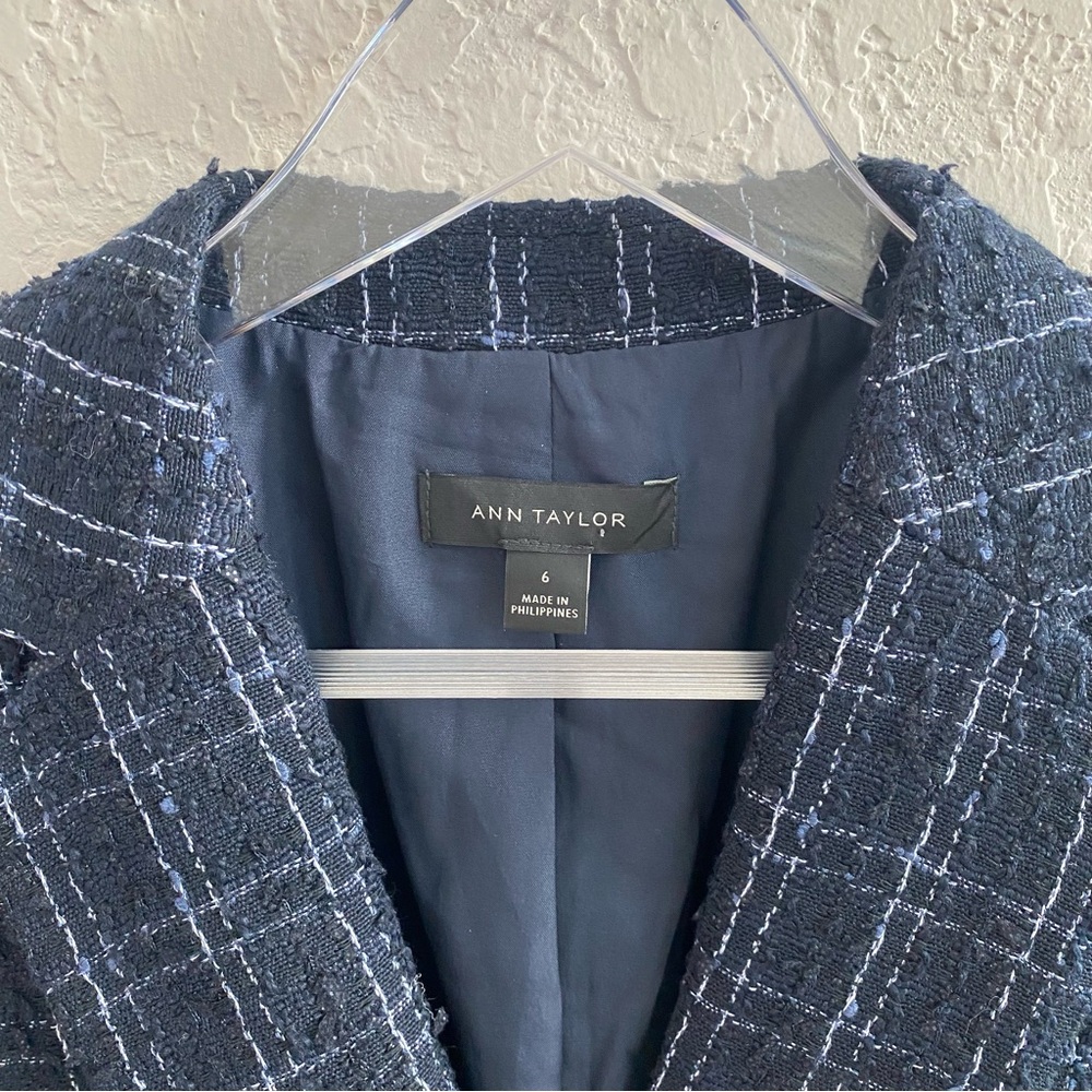 Ann Taylor Double Breasted Tweed Textured Blazer Jacket Blue Size 6 - Picture 8 of 10